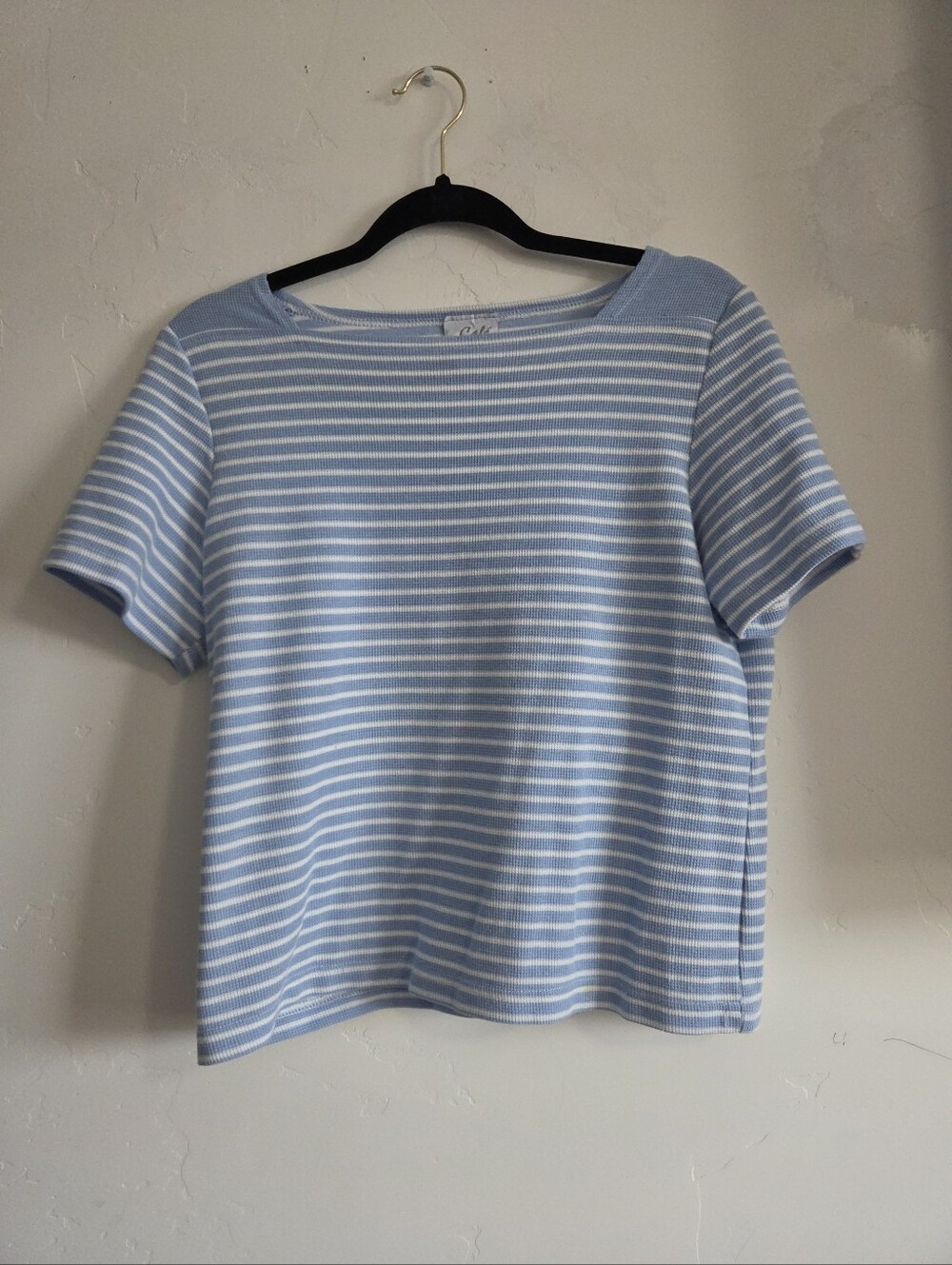 Women’s Light Blue & White Striped Short Sleeve Tee